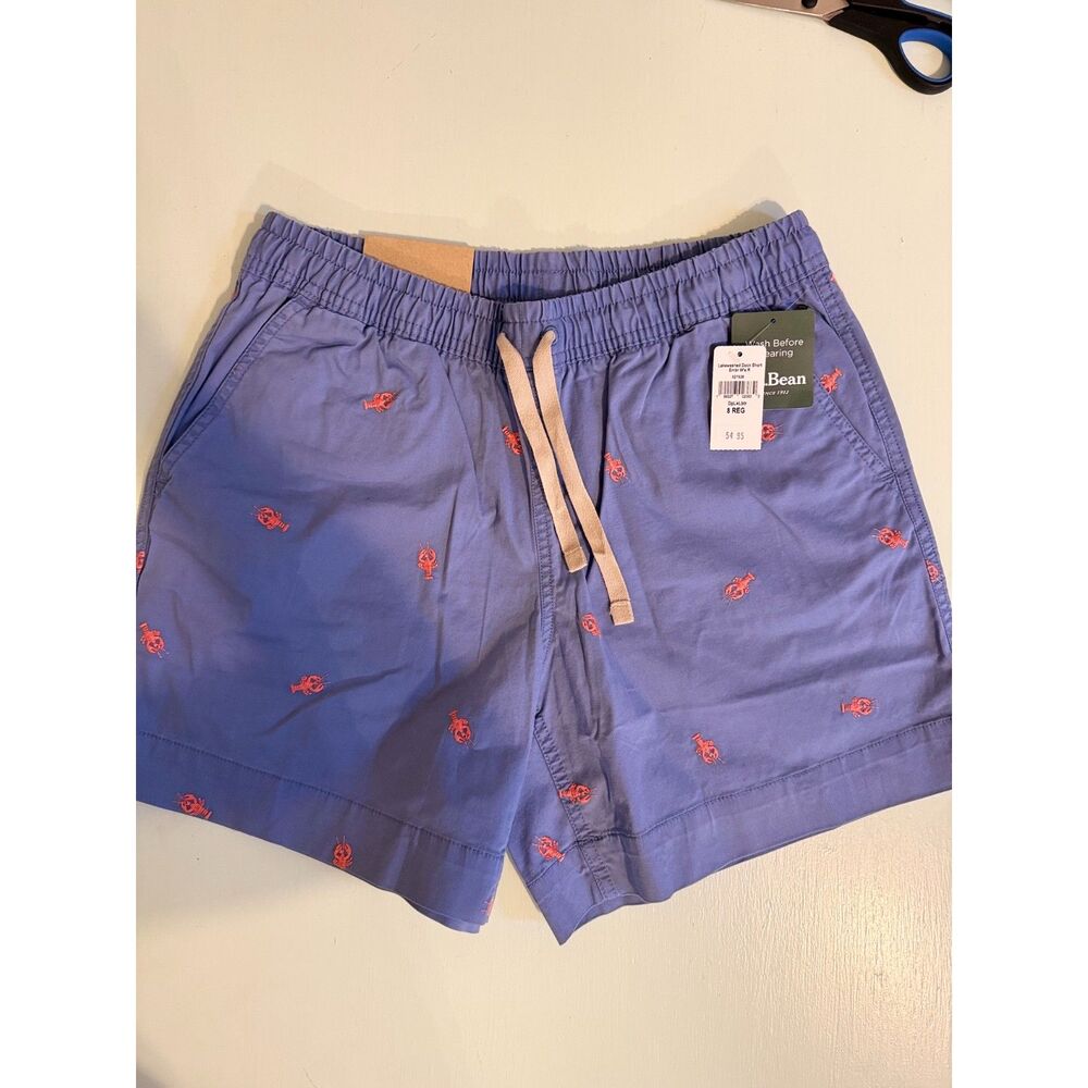 NWT L.L.Bean Women’s Lakewashed Dock Shorts Size 8 Deep Lake Lobster Embroidered